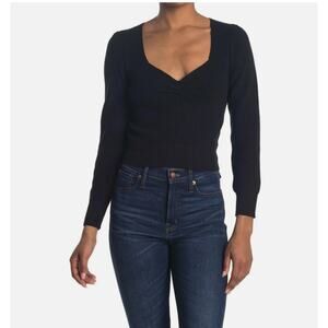 ASTR NEW Black Sweater Black Square Neck Size S Crop Long Sleeve